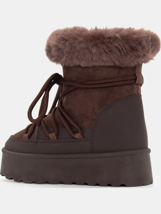 Women's Ankle Boots with Fur Brown