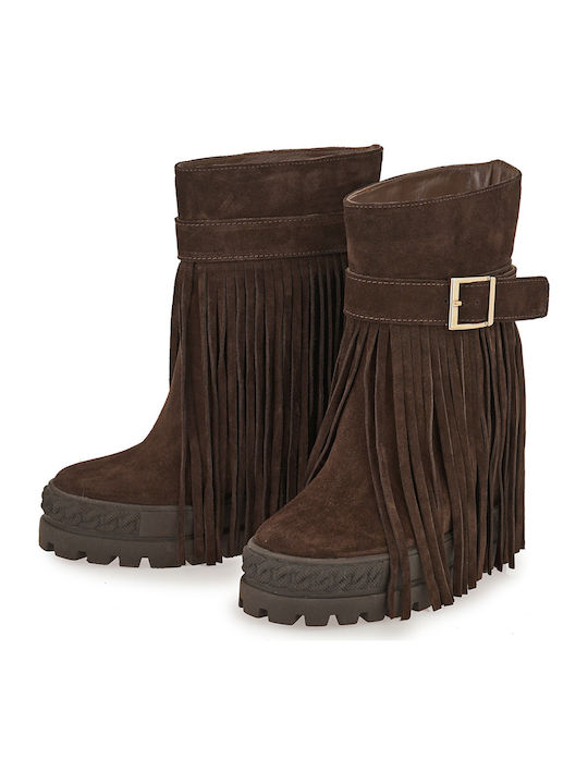 Suede Women's Ankle Boots with High Heel Brown