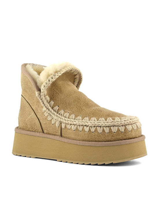 Eskimo Leder Stiefeletten Damen Beige