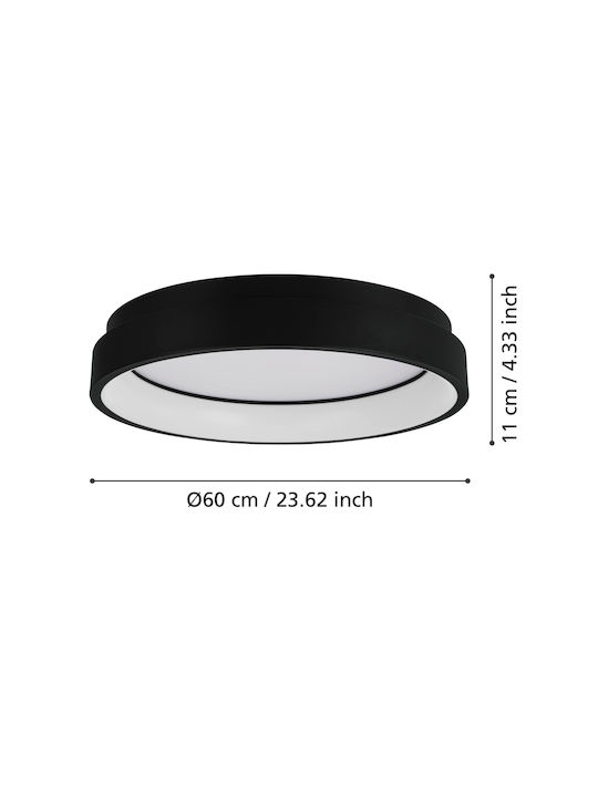 Eglo Marghera Smart Ceiling Mount Light 60cm Black with Integrated LED and Remote Control