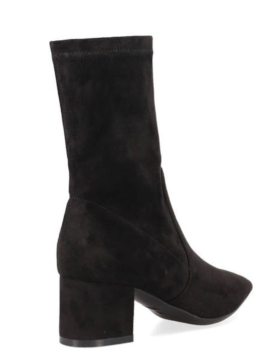 Suede Women's Ankle Boots with Medium Heel Black