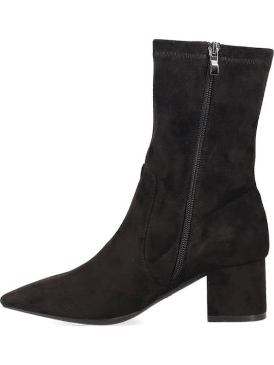 Suede Women's Ankle Boots with Medium Heel Black