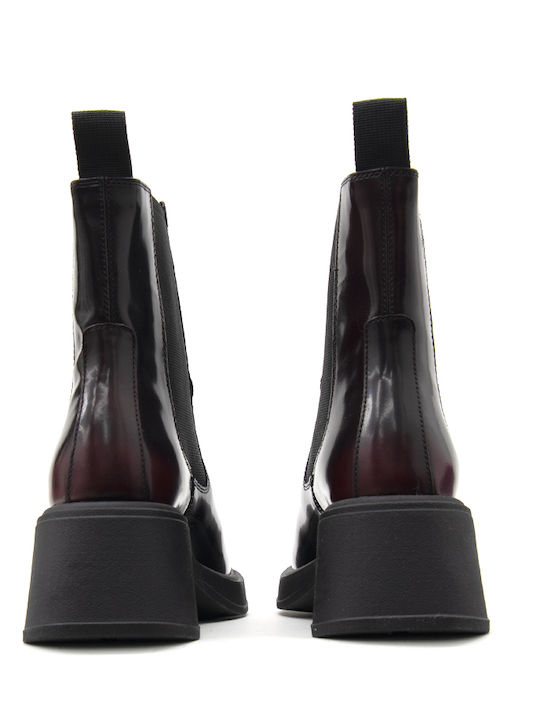 Leder Damen Chelsea Stiefeletten Burgundisch