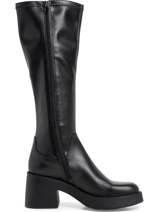 Anatomic Leather Medium Heel Women's Boots with Zipper Black