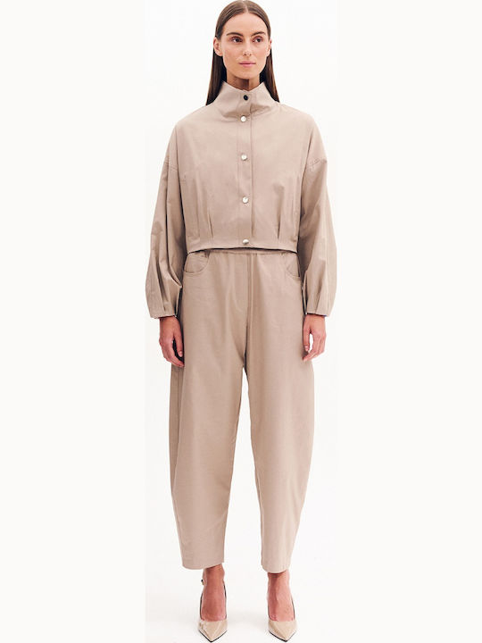 Damen Stoff Hose mit Gummizug in Ballon Schnitt White