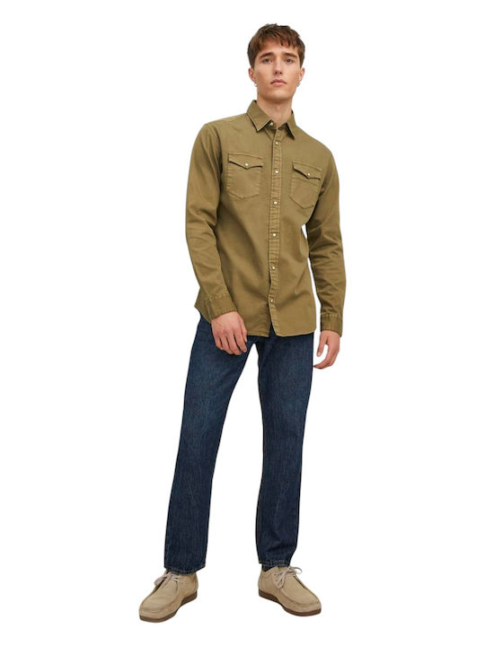 Long-sleeved Cotton Shirt Forest Night Beige