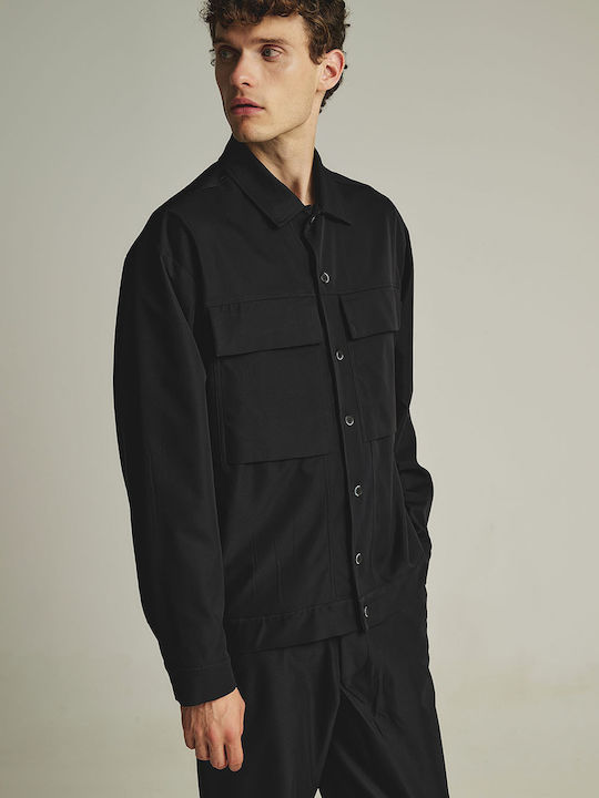 Overshirt Mânecă Lungă În Linie Regular Fit Negru