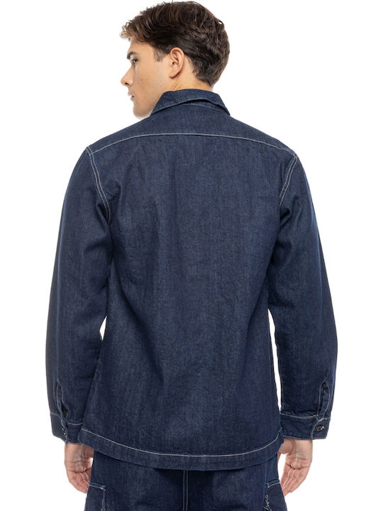 Μακρυμάνικo Τζιν Overshirt σε Φαρδιά Γραμμή Blue