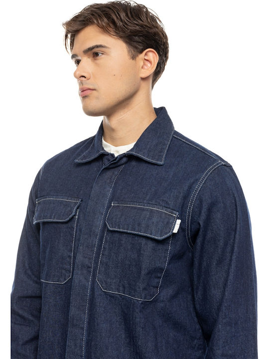 Μακρυμάνικo Τζιν Overshirt σε Φαρδιά Γραμμή Blue