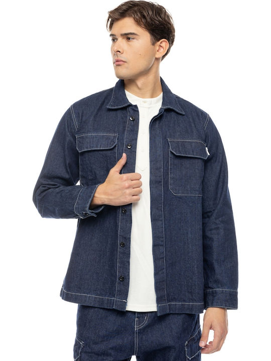 Μακρυμάνικo Τζιν Overshirt σε Φαρδιά Γραμμή Blue