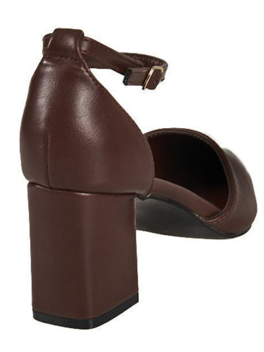 Brown Medium Heels with Strap