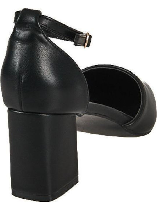 Black Medium Heels with Strap
