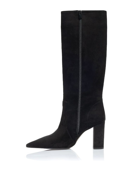 Wildleder Damenstiefel mit hohem Absatz Schwarz