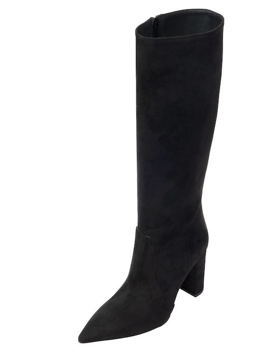 Wildleder Damenstiefel mit hohem Absatz Schwarz