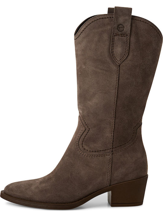 Leder Damenstiefel mit mittlerem Absatz Braun
