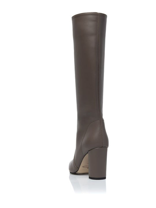 Leather High Heel Women's Boots Gray