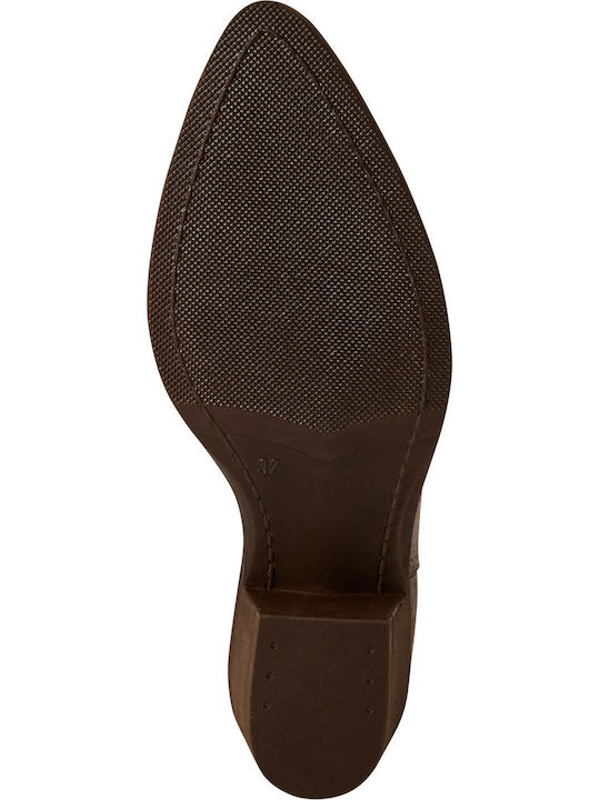 Leder Damenstiefel mit mittlerem Absatz Braun
