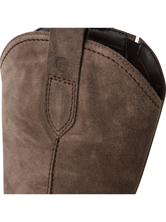Leder Damenstiefel mit mittlerem Absatz Braun