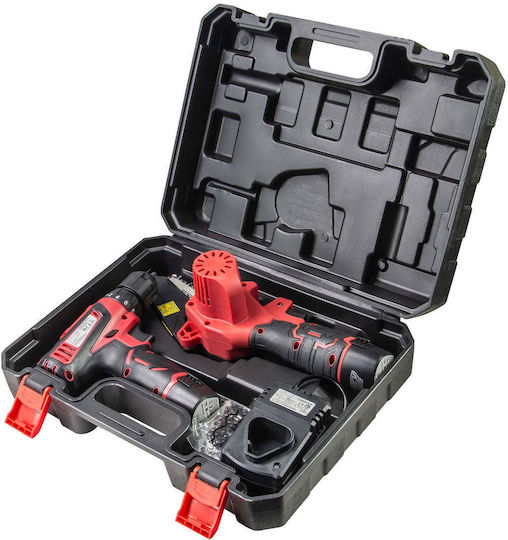 Raider 075733 Сет Верижен трион & Двигател за бормашина 12V с 2 батерии 2Ах и куфар