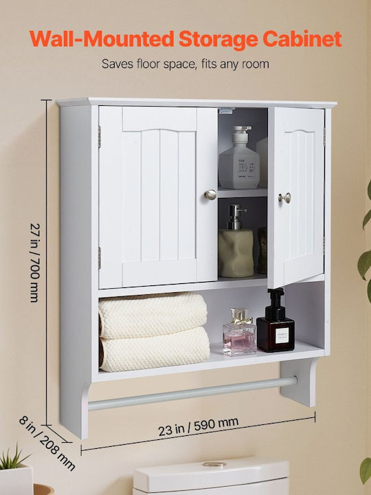 Vevor Wall Mounted Bathroom Shelf Wooden 23x8x27cm White