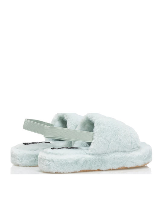 Winter Women's Slippers with Fur Turquoise