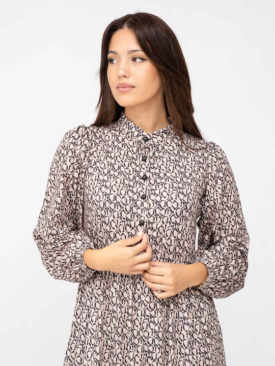 Rochie-Cămașă Midi Mânecă Lungă Maro