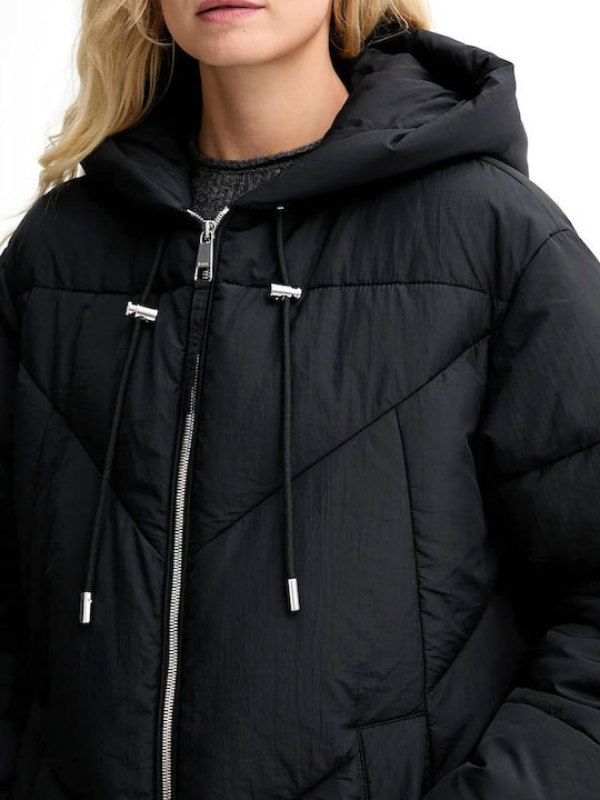 Women's Puffer Jacket for Winter with Hood Black