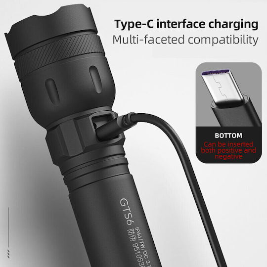 Superfire Επαναφορτιζόμενος Φακός LED IP44 με Μέγιστη Φωτεινότητα 360lm GTS6