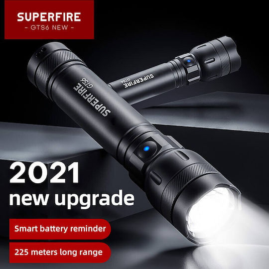 Superfire Επαναφορτιζόμενος Φακός LED IP44 με Μέγιστη Φωτεινότητα 360lm GTS6