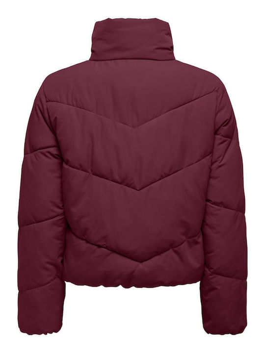 Kurz Damen Puffer Jacke für Winter Burgundy