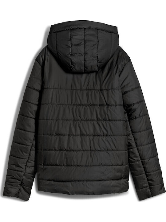 Women's Short Puffer Jacket Waterproof for Winter with Hood Black