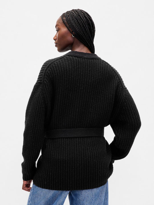 Cardigan Pentru Femei Tricotat Negru Lung