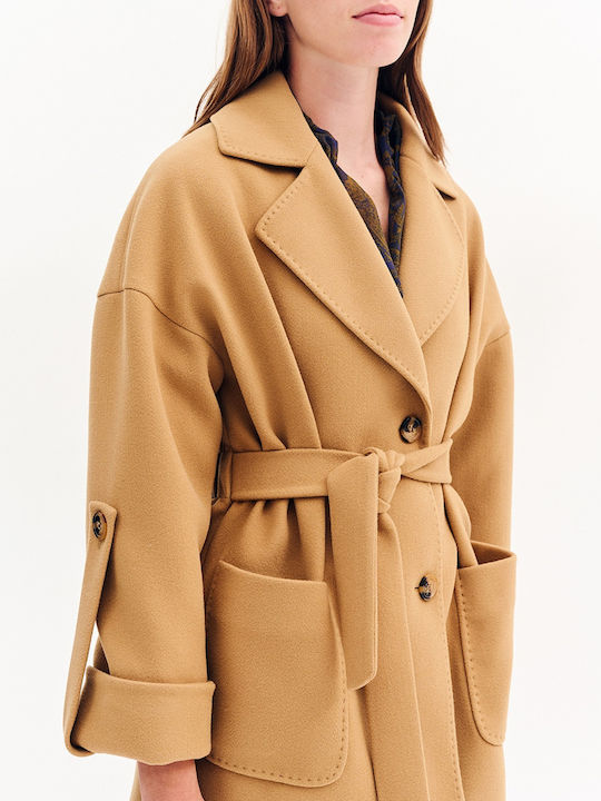 Women's Camel, Beige Coat with Belt