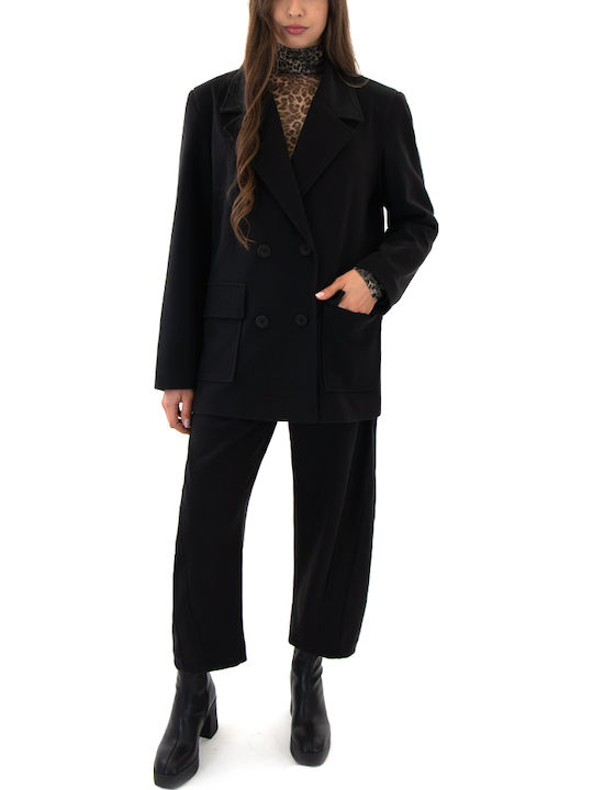 Women's Black Coat with Buttons