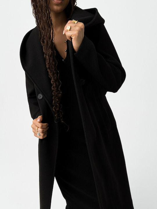 Women's Black Coat with Hood
