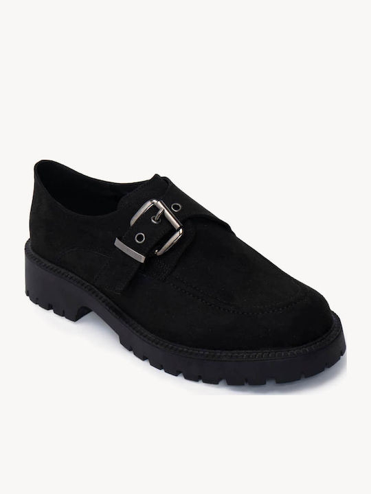 Μαύρα Loafers Αγκορά Σουέντ Μεταλλική Αγκράφα