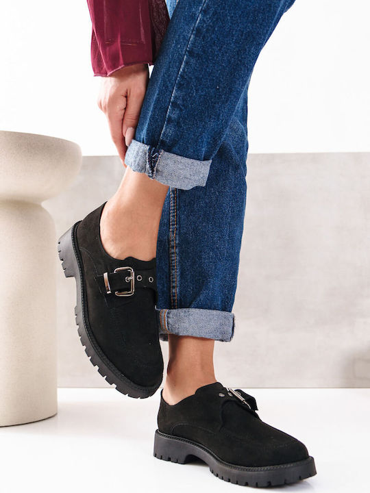 Μαύρα Loafers Αγκορά Σουέντ Μεταλλική Αγκράφα