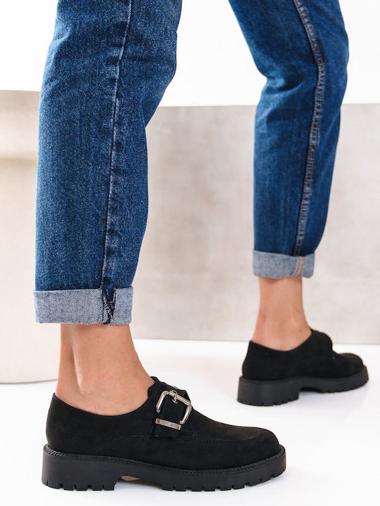 Μαύρα Loafers Αγκορά Σουέντ Μεταλλική Αγκράφα