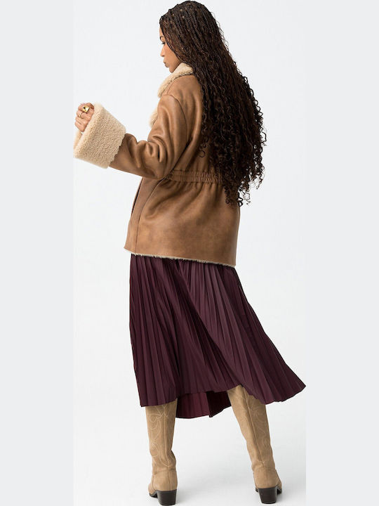 Leather Pleated Maxi Skirt Bordeaux