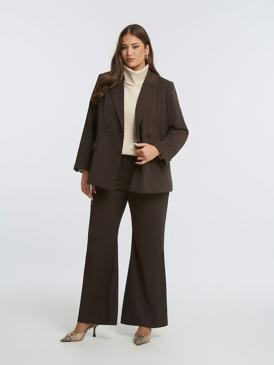 Mat Fashion Γυναικείο Σταυρωτό Σακάκι Καφέ