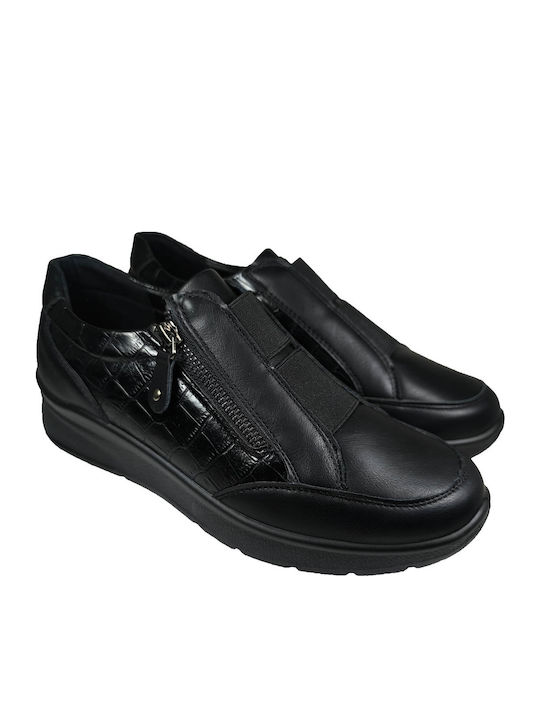 Ανατομικά Γυναικεία Slip-On Δερμάτινα Μαύρα