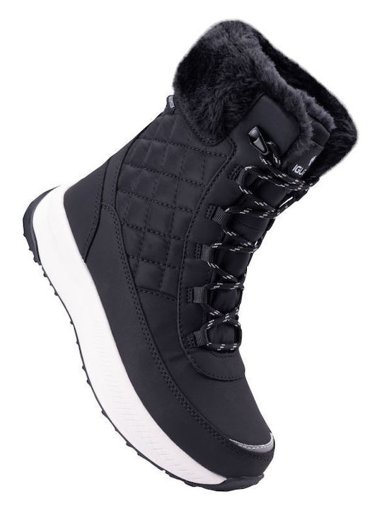 Synthetic Leather Snow Boots with Fur Navy Blue