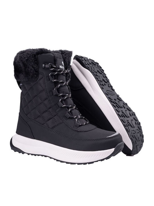 Synthetic Leather Snow Boots with Fur Navy Blue