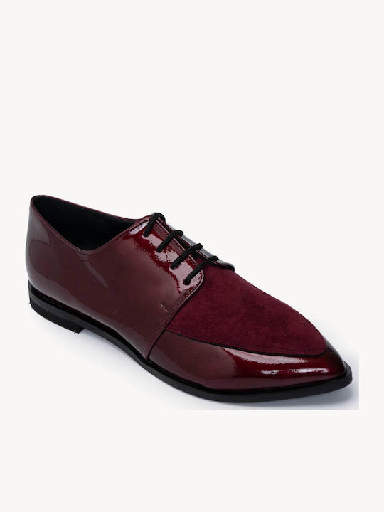 Μπορντό Oxford Loafers Λουστρίνι Δέσιμο Κορδόνια