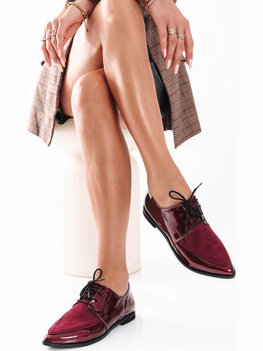 Μπορντό Oxford Loafers Λουστρίνι Δέσιμο Κορδόνια