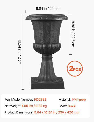 Vevor Planter Box Plastic Black 25x42cm.