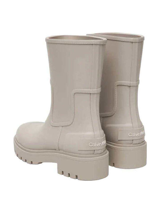 Galoșe de damă Calvin Klein Mid Rainboot din cauciuc ecru