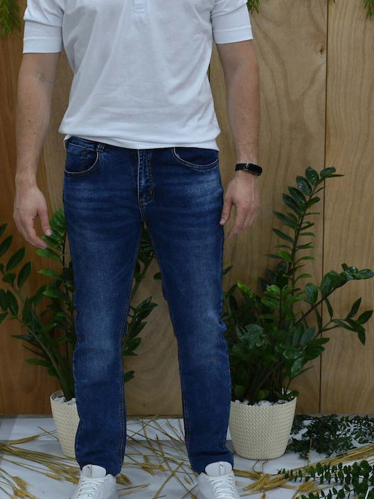 Ανδρικό Παντελόνι Τζιν Ελαστικό με Slim Εφαρμογή Navy Μπλε