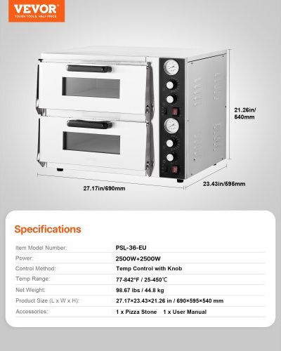 Vevor Ηλεκτρικός Φούρνος Πίτσας 2.5kW