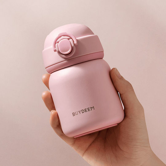 Buydeem Stainless Steel Kids Water Bottle Thermos with Screw-on Cap Non Spill Pink 200ml